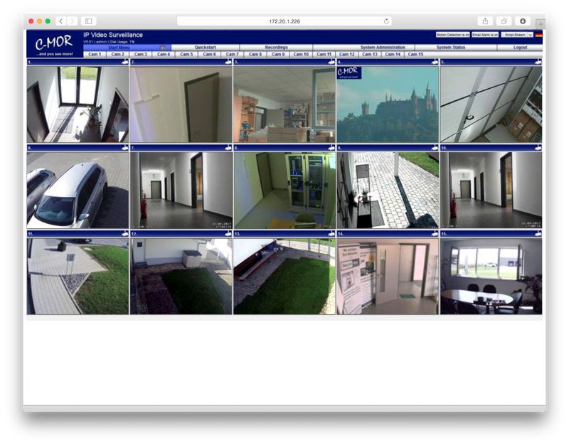 C-MOR15 Video Surveillance Start Page on in Safari on Apple Mac OS X Safari