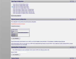 System Administration Page Start Page and Remote Access Configuration with Stacking Setup